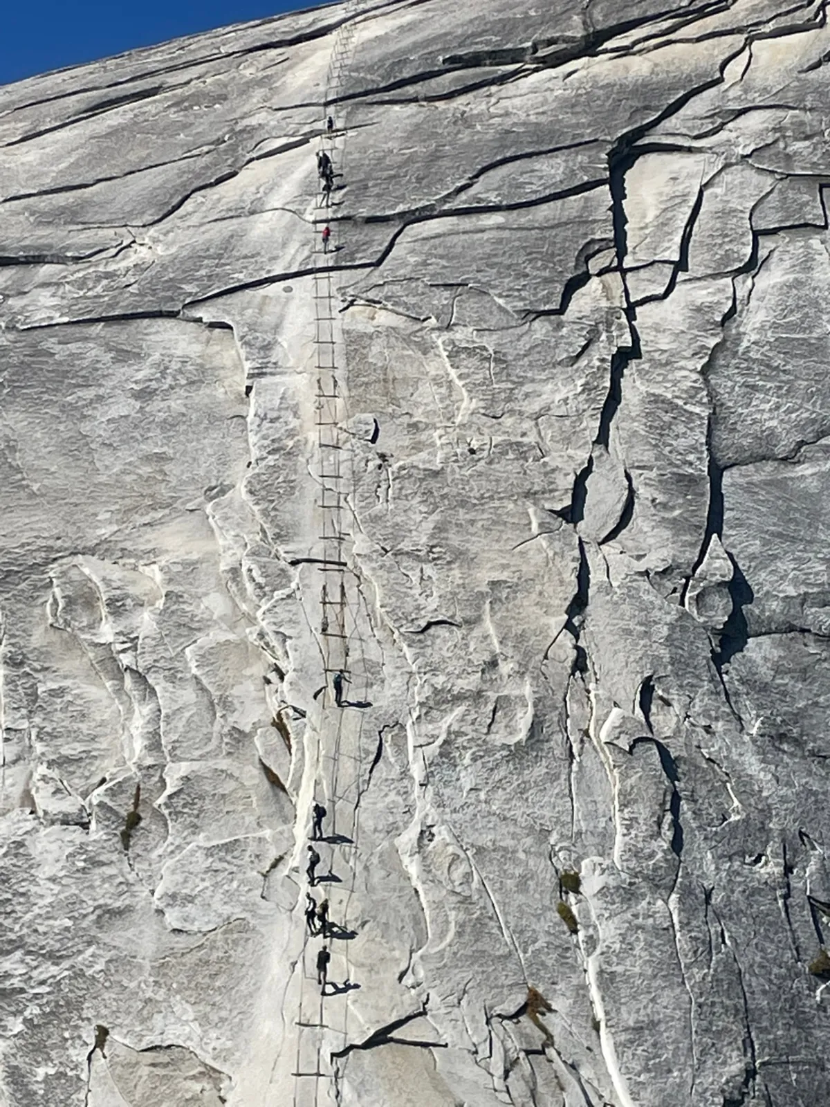The cables leading up to the top of Half Dome